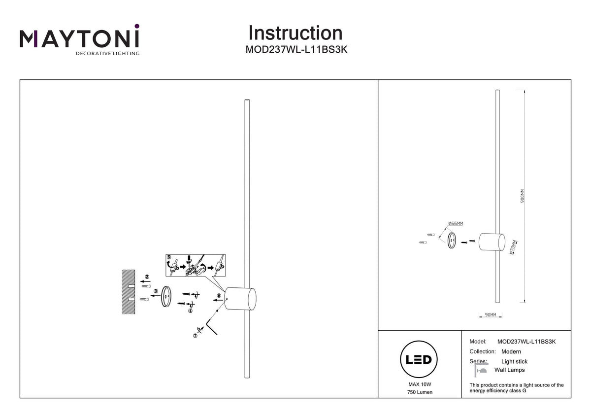 Lampa ścienna Maytoni Light stick IP20 x MOD237WL-L11BS3K | Mosiądz