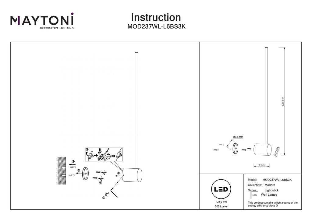 Lampa ścienna Maytoni Light stick IP20 x MOD237WL-L6BS3K | Mosiądz