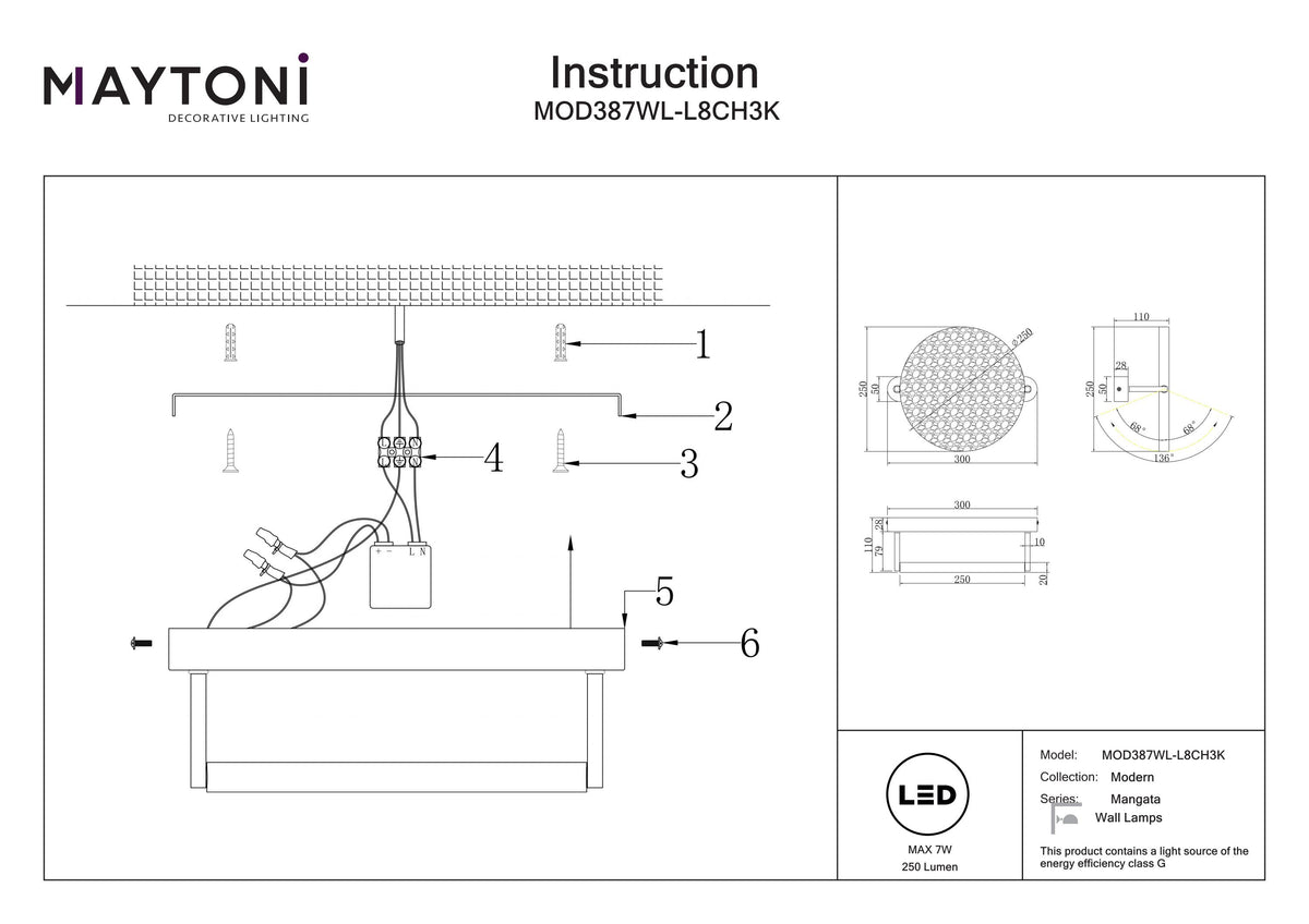 Lampa ścienna Maytoni Mangata IP20 x MOD387WL-L8CH3K | Chrom