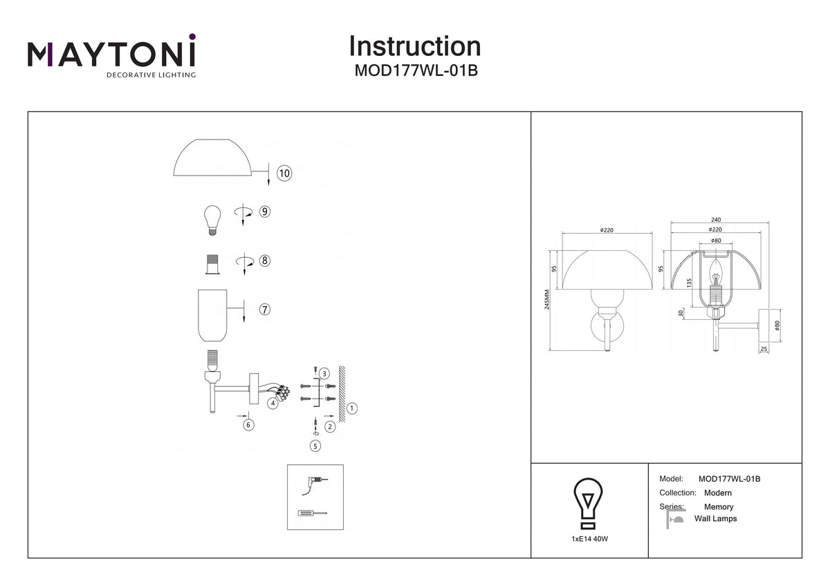 Lampa ścienna Maytoni Memory IP20 1xE14 MOD177WL-01B | Czarny