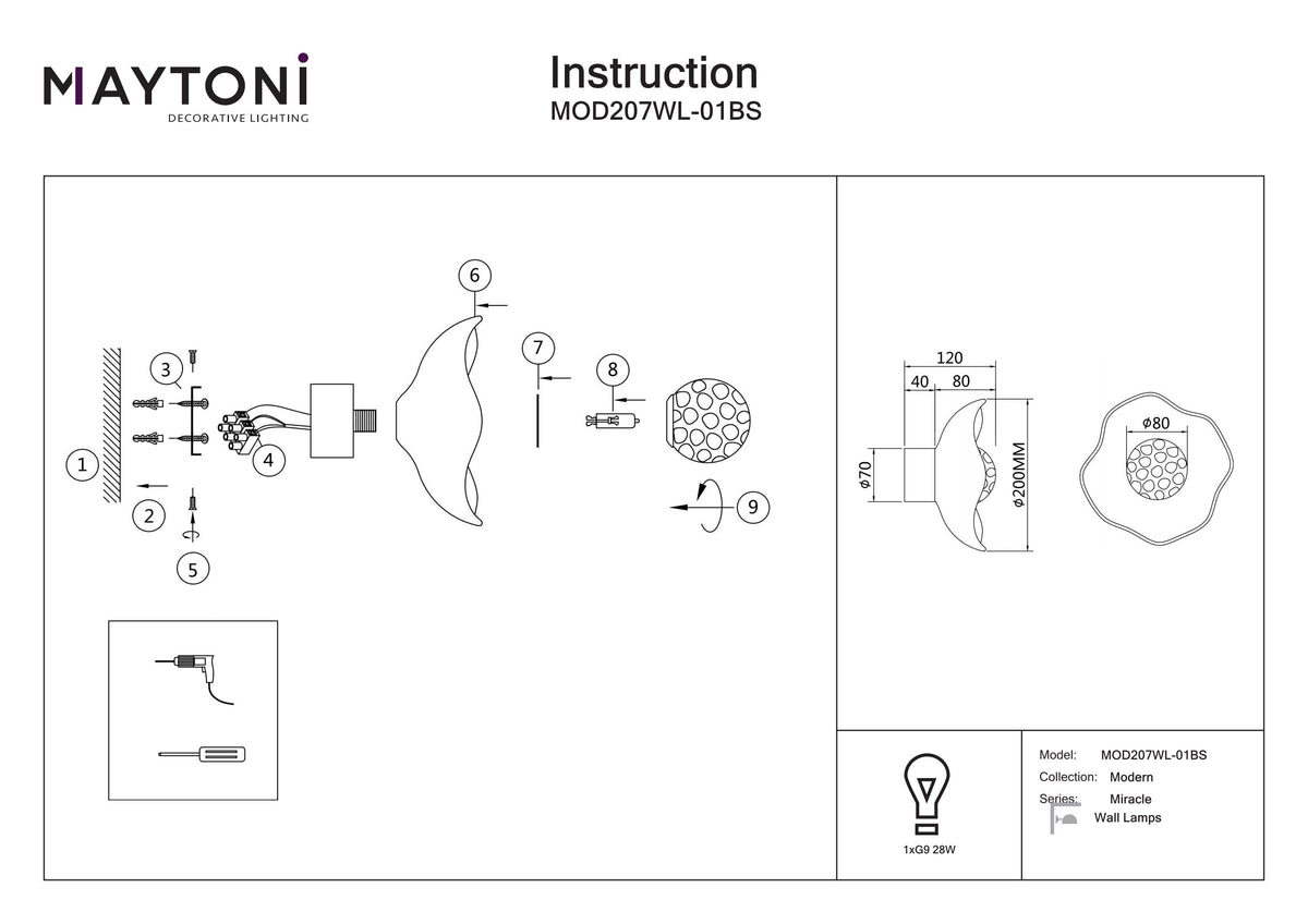 Lampa ścienna Maytoni Miracle IP20 1xG9 MOD207WL-01BS | Mosiądz
