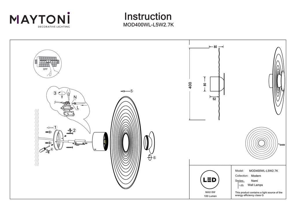 Lampa ścienna Maytoni Nami IP20 x MOD400WL-L5W2.7K | Biały