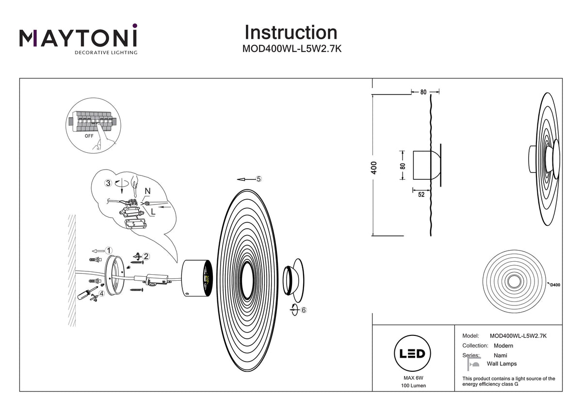 Lampa ścienna Maytoni Nami IP20 x MOD400WL-L5W2.7K | Biały