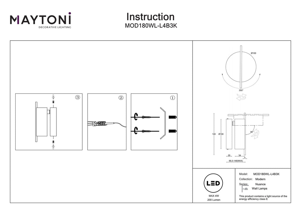 Lampa ścienna Maytoni Nuance IP20 x MOD180WL-L4B3K | Czarny