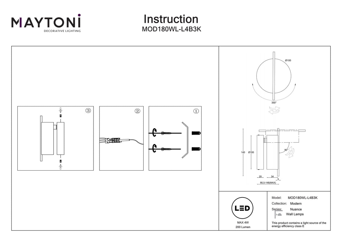 Lampa ścienna Maytoni Nuance IP20 x MOD180WL-L4B3K | Czarny