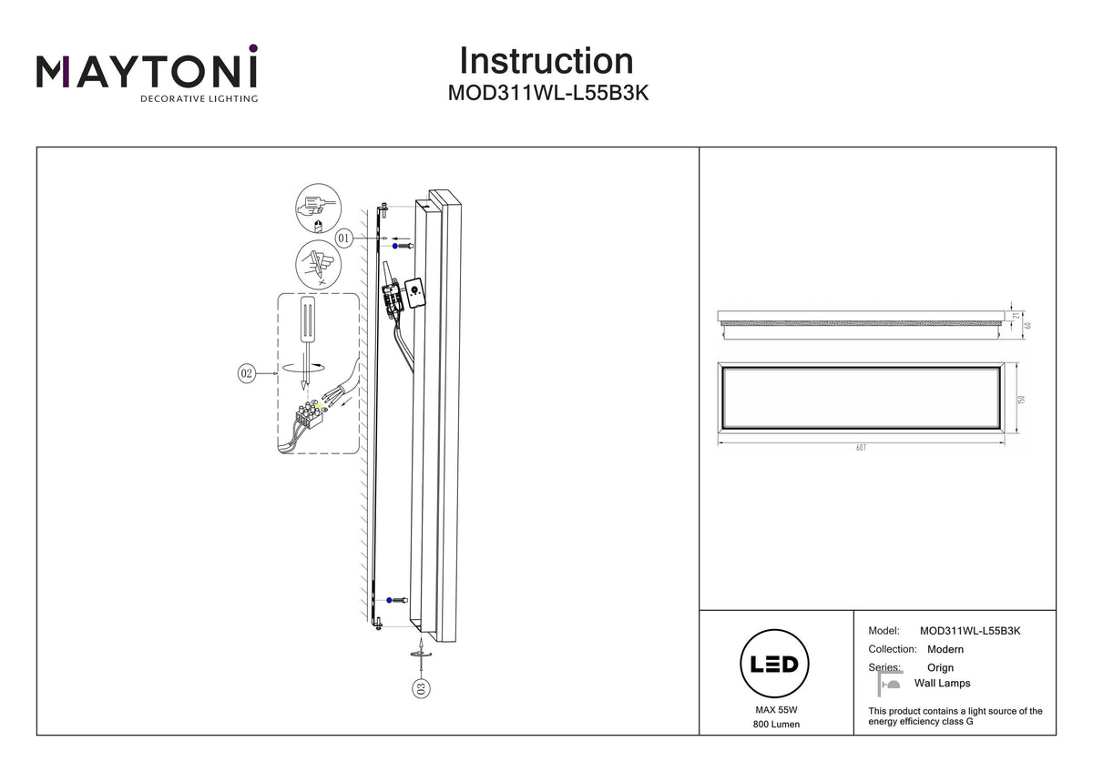 Lampa ścienna Maytoni Orign IP20 x MOD311WL-L55B3K | Czarny