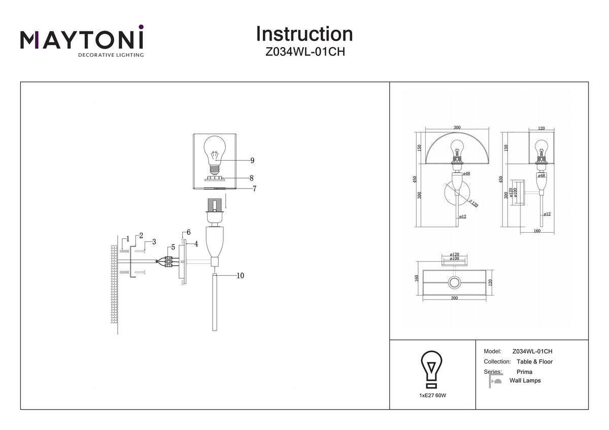 Lampa ścienna Maytoni Prima IP20 1xE27 Z034WL-01CH | Chrom