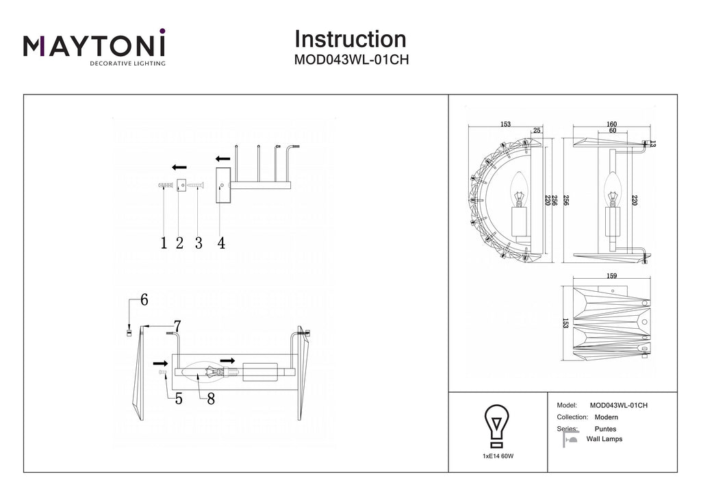Lampa ścienna Maytoni Puntes IP20 1xE14 MOD043WL-01CH | Chrom