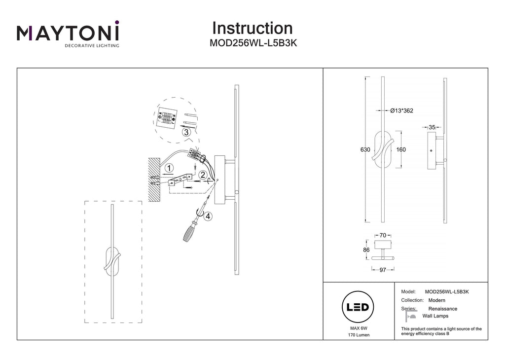 Lampa ścienna Maytoni Renaissance IP20 x MOD256WL-L5B3K | Czarny
