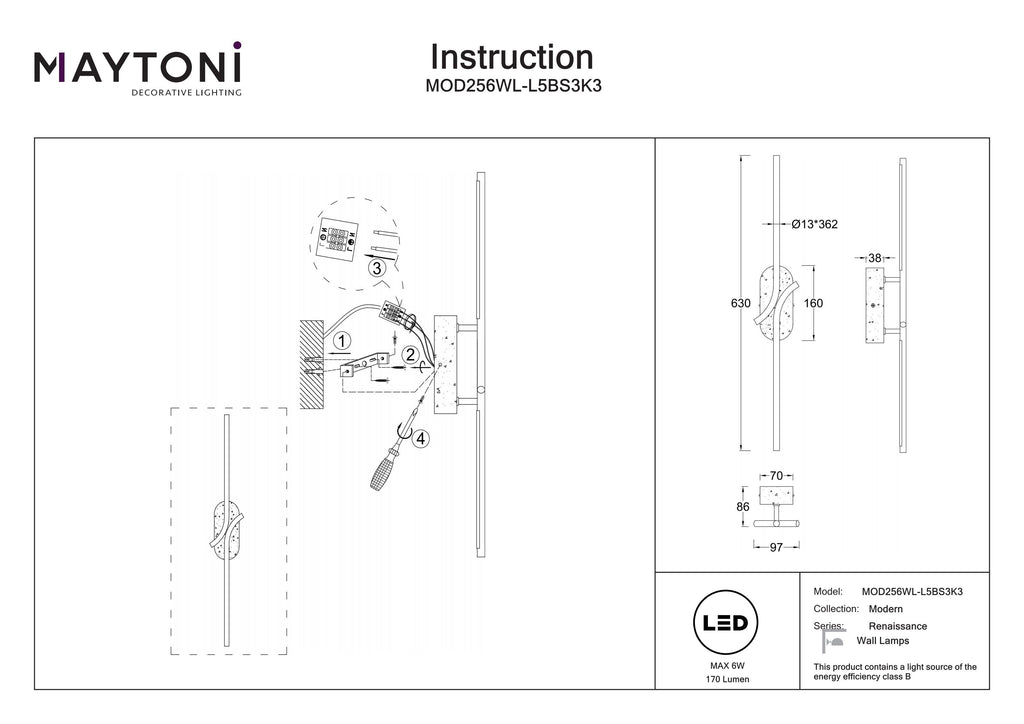 Lampa ścienna Maytoni Renaissance IP20 x MOD256WL-L5BS3K3 | Mosiądz