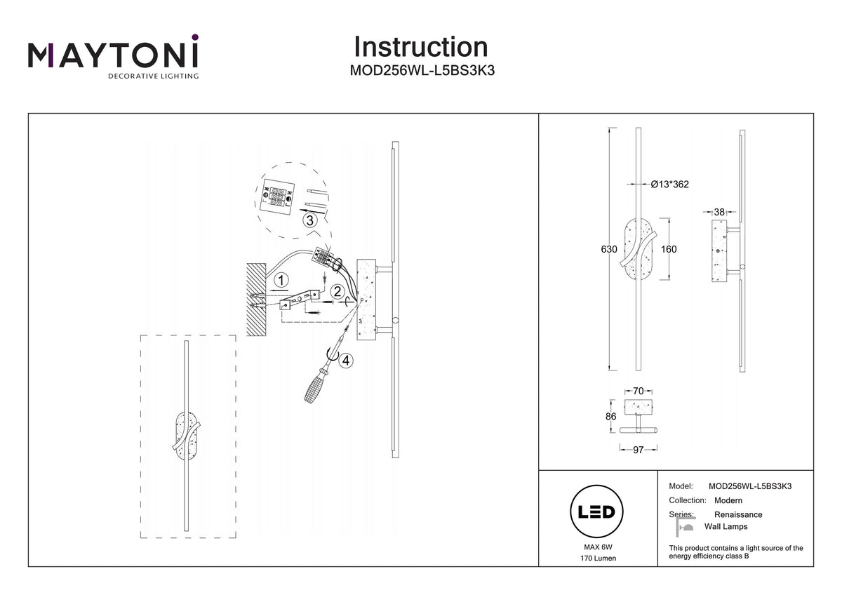 Lampa ścienna Maytoni Renaissance IP20 x MOD256WL-L5BS3K3 | Mosiądz