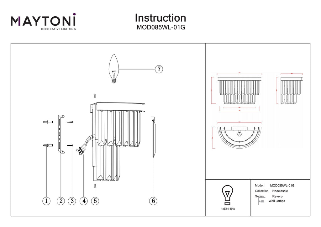 Lampa ścienna Maytoni Revero IP20 1xE14 MOD085WL-01G | Złoto