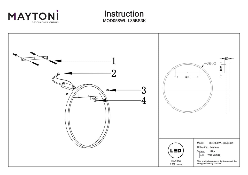 Lampa ścienna Maytoni Rim IP20 x MOD058WL-L35BS3K | Mosiądz