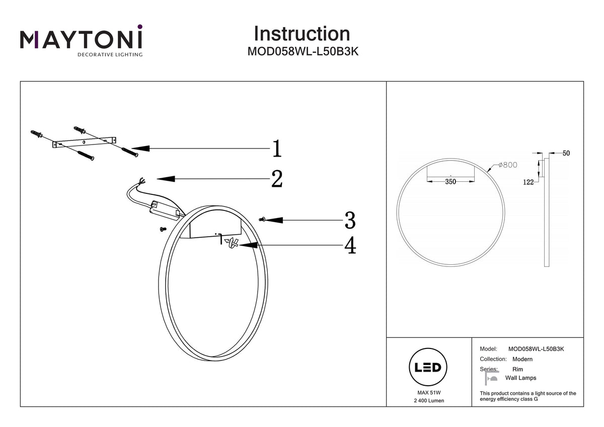 Lampa ścienna Maytoni Rim IP20 x MOD058WL-L50B3K | Czarny