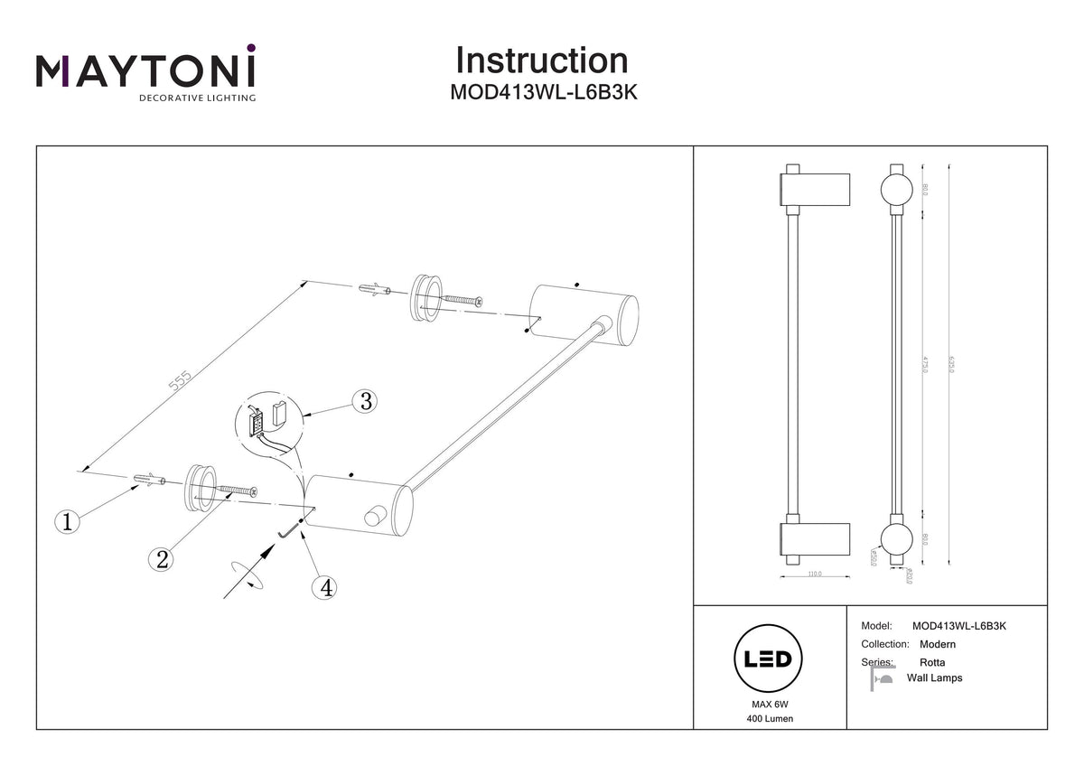 Lampa ścienna Maytoni Rotta IP20 x MOD413WL-L6B3K | Czarny