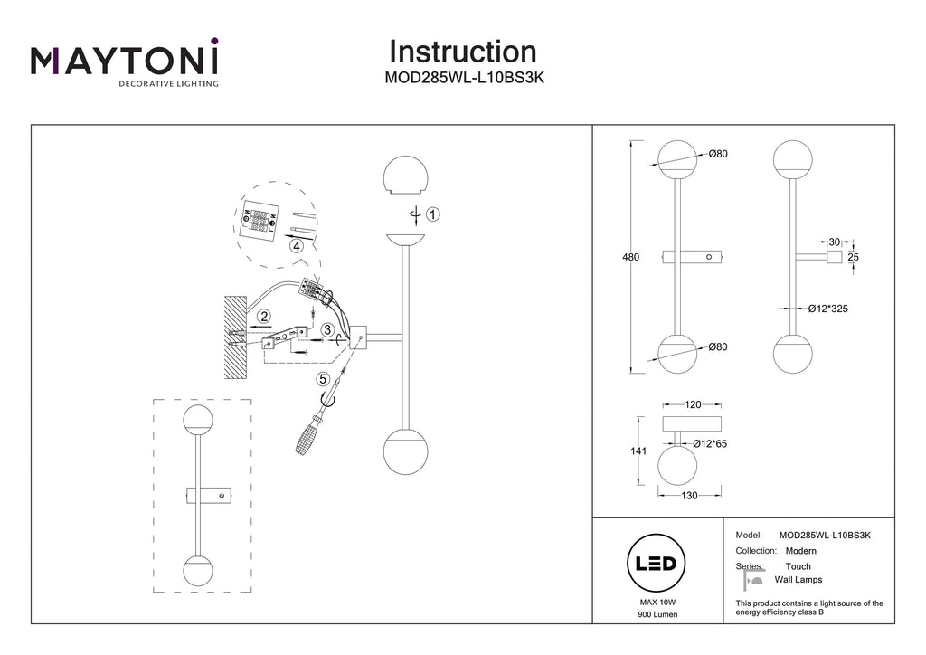 Lampa ścienna Maytoni Touch IP20 x MOD285WL-L10BS3K | Mosiądz