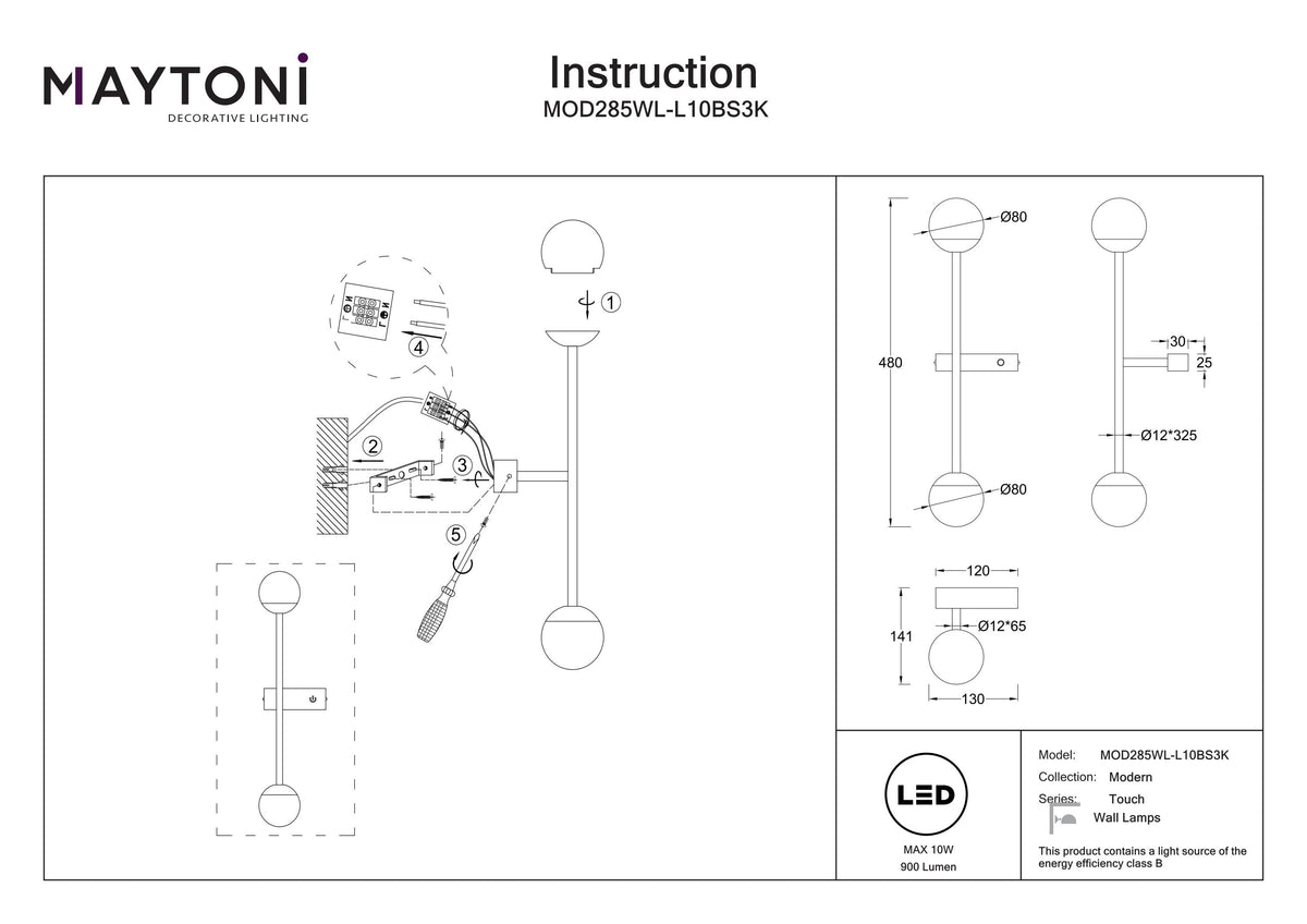 Lampa ścienna Maytoni Touch IP20 x MOD285WL-L10BS3K | Mosiądz