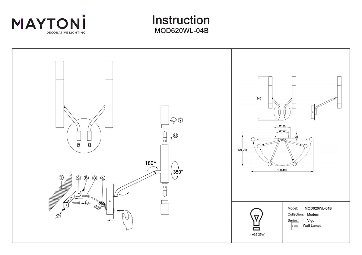 Lampa ścienna Maytoni Vigo IP20 4xG9 MOD620WL-04B | Czarny