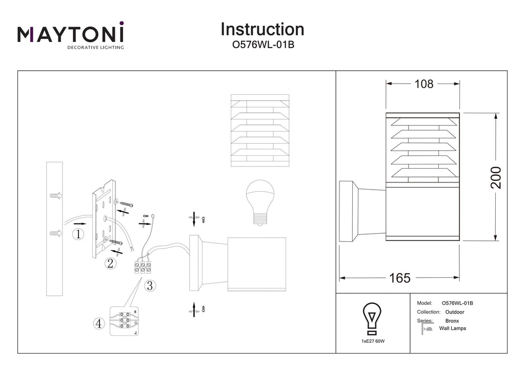 Lampa ścienna Outdoor Bronx IP54 1xE27 O576WL-01B | Czarny