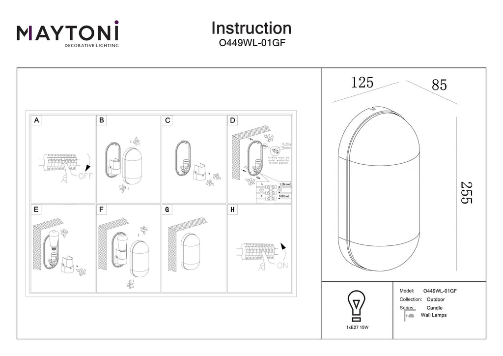 Lampa ścienna Outdoor Candle IP65 1xE27 O449WL-01GF | Grafit