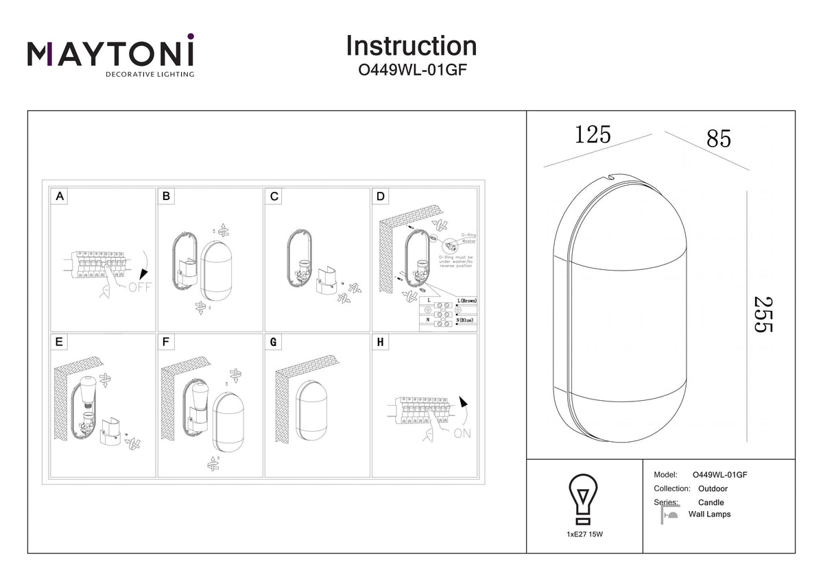 Lampa ścienna Outdoor Candle IP65 1xE27 O449WL-01GF | Grafit