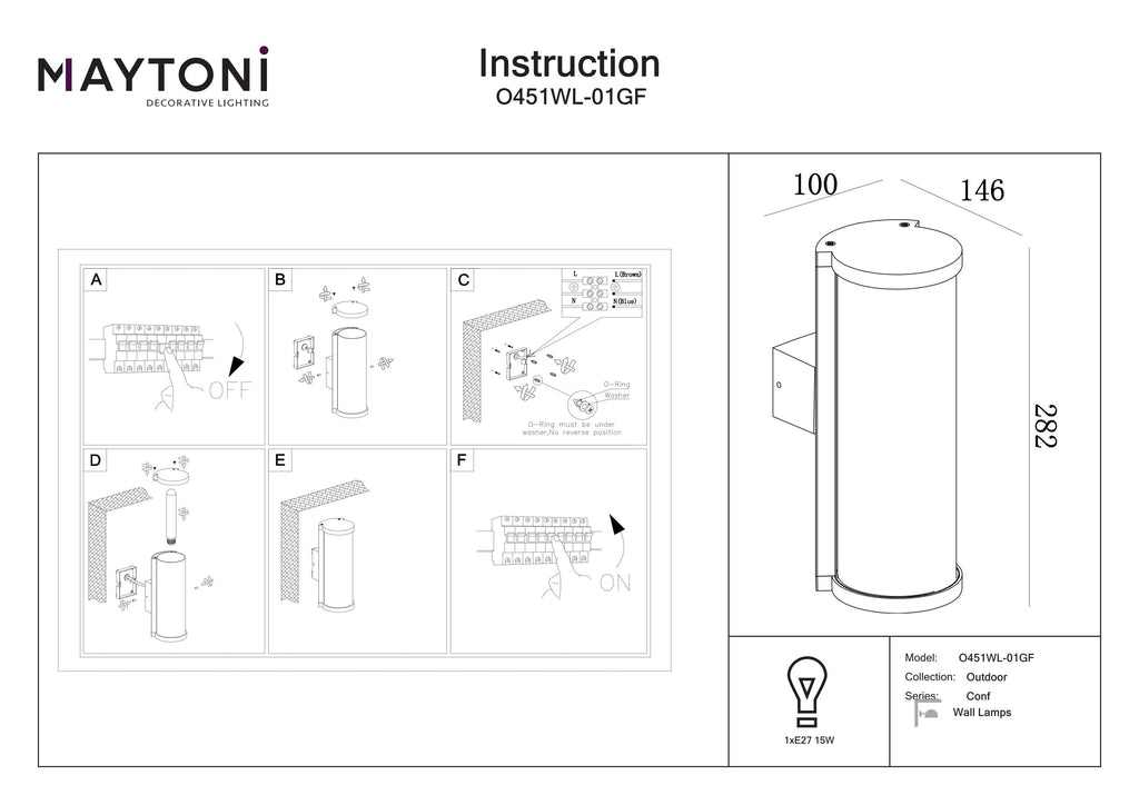 Lampa ścienna Outdoor Conf IP54 1xE27 O451WL-01GF | Grafit