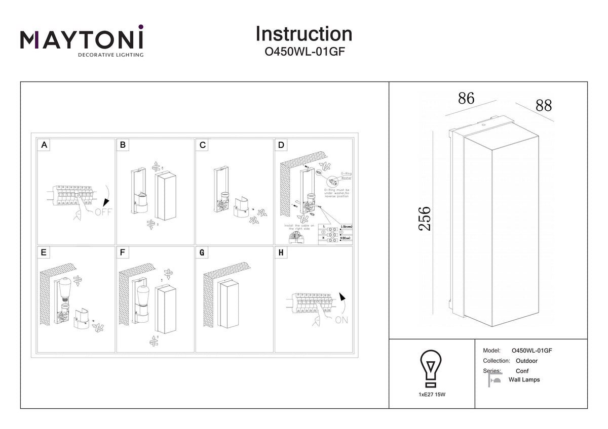 Lampa ścienna Outdoor Conf IP65 1xE27 O450WL-01GF | Grafit