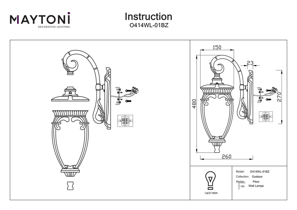 Lampa ścienna Outdoor Fleur IP44 1xE27 O414WL-01BZ | Brąz antyczny