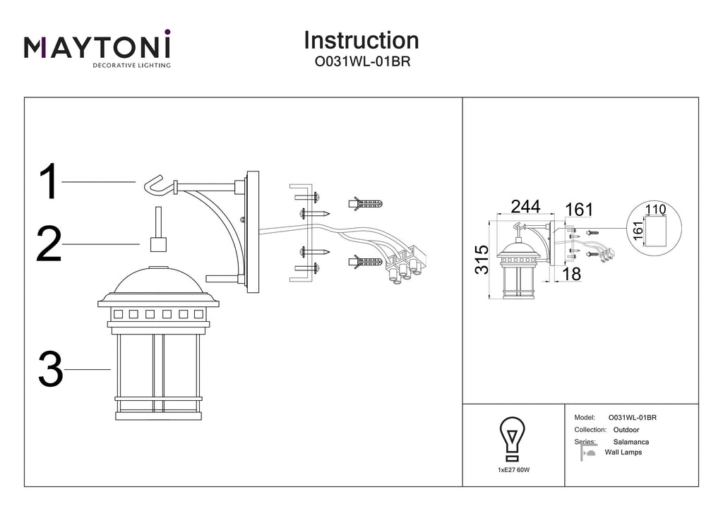 Lampa ścienna Outdoor Salamanca IP44 1xE27 O031WL-01BR | Brązowy
