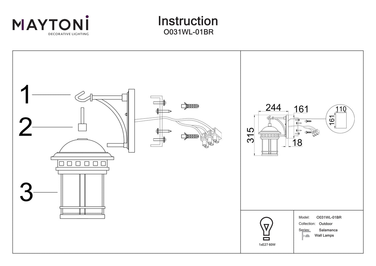 Lampa ścienna Outdoor Salamanca IP44 1xE27 O031WL-01BR | Brązowy
