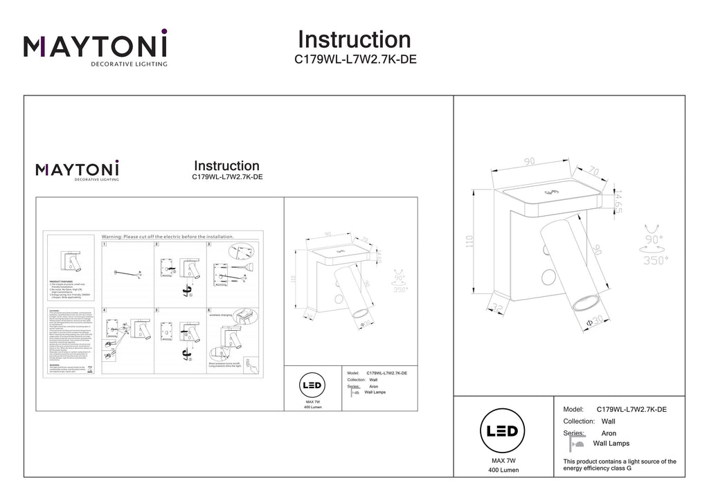 Lampa ścienna Technical Aron IP20 x C179WL-L7W2.7K-DE | Biały