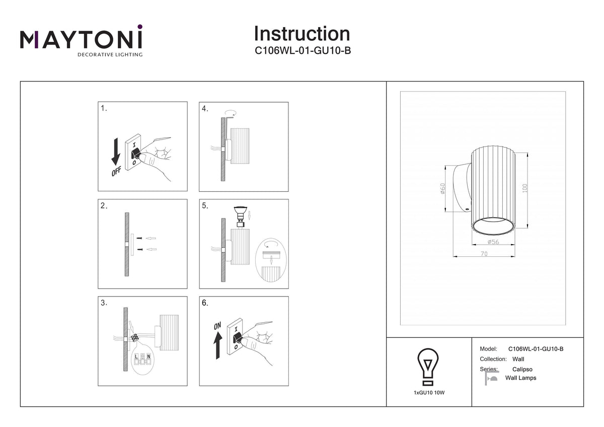 Lampa ścienna Technical Calipso IP20 1xGU10 C106WL-01-GU10-B | Czarny