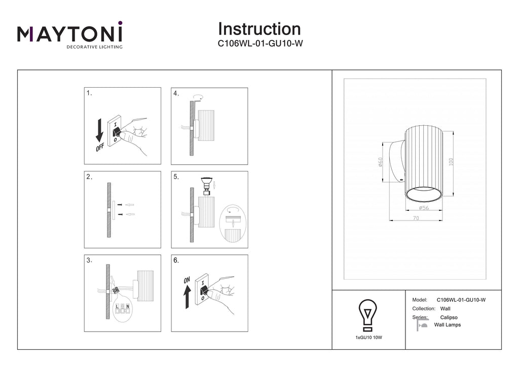 Lampa ścienna Technical Calipso IP20 1xGU10 C106WL-01-GU10-W | Biały