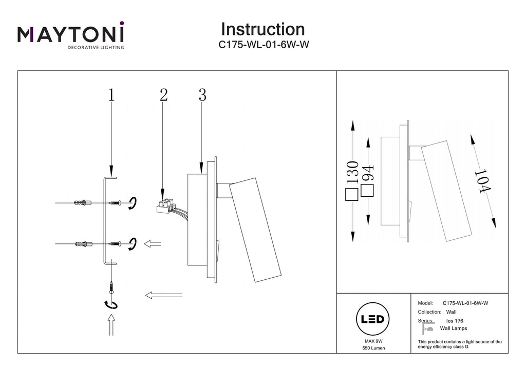 Lampa ścienna Technical Ios 176 IP20 x C175-WL-01-6W-W | Biały