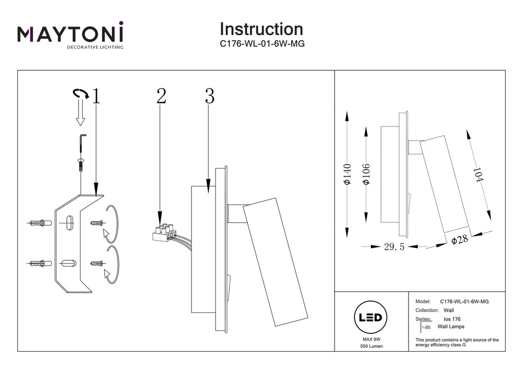 Lampa ścienna Technical Ios 176 IP20 x C176-WL-01-6W-MG | Matowe złoto