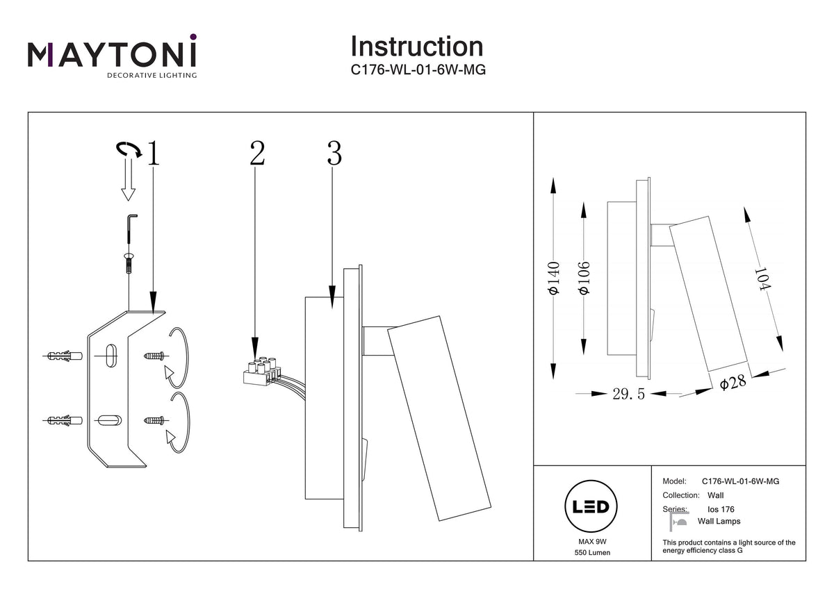 Lampa ścienna Technical Ios 176 IP20 x C176-WL-01-6W-MG | Matowe złoto