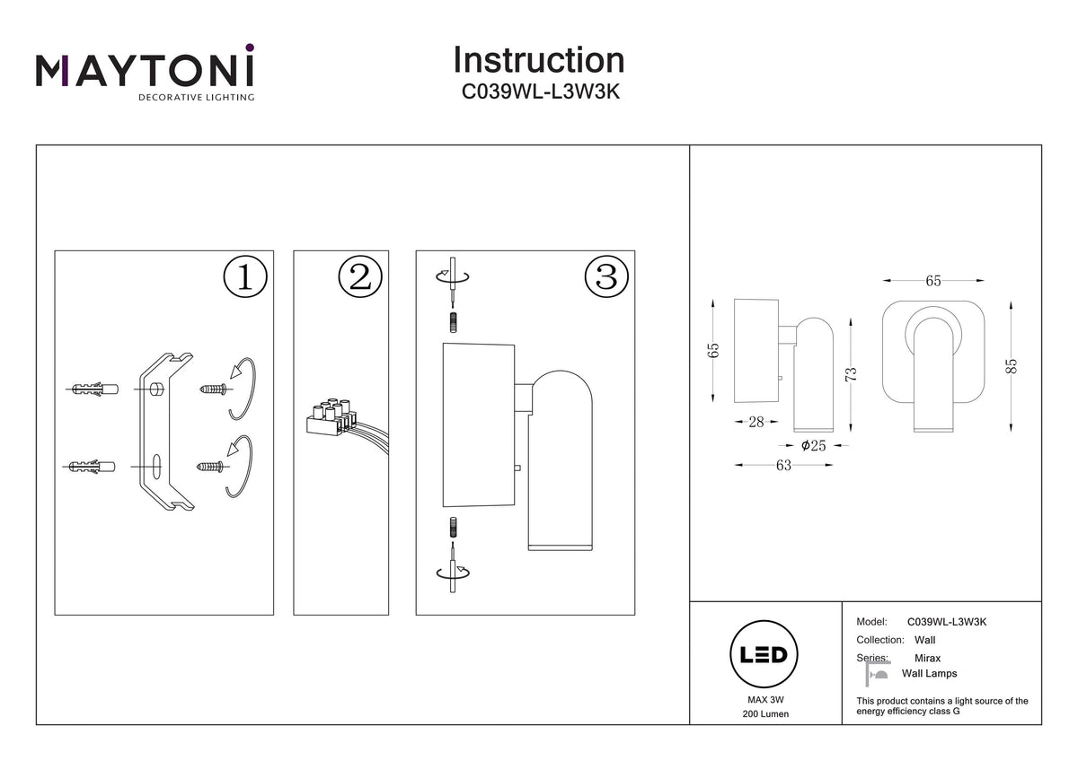 Lampa ścienna Technical Mirax IP20 x C039WL-L3W3K | Biały