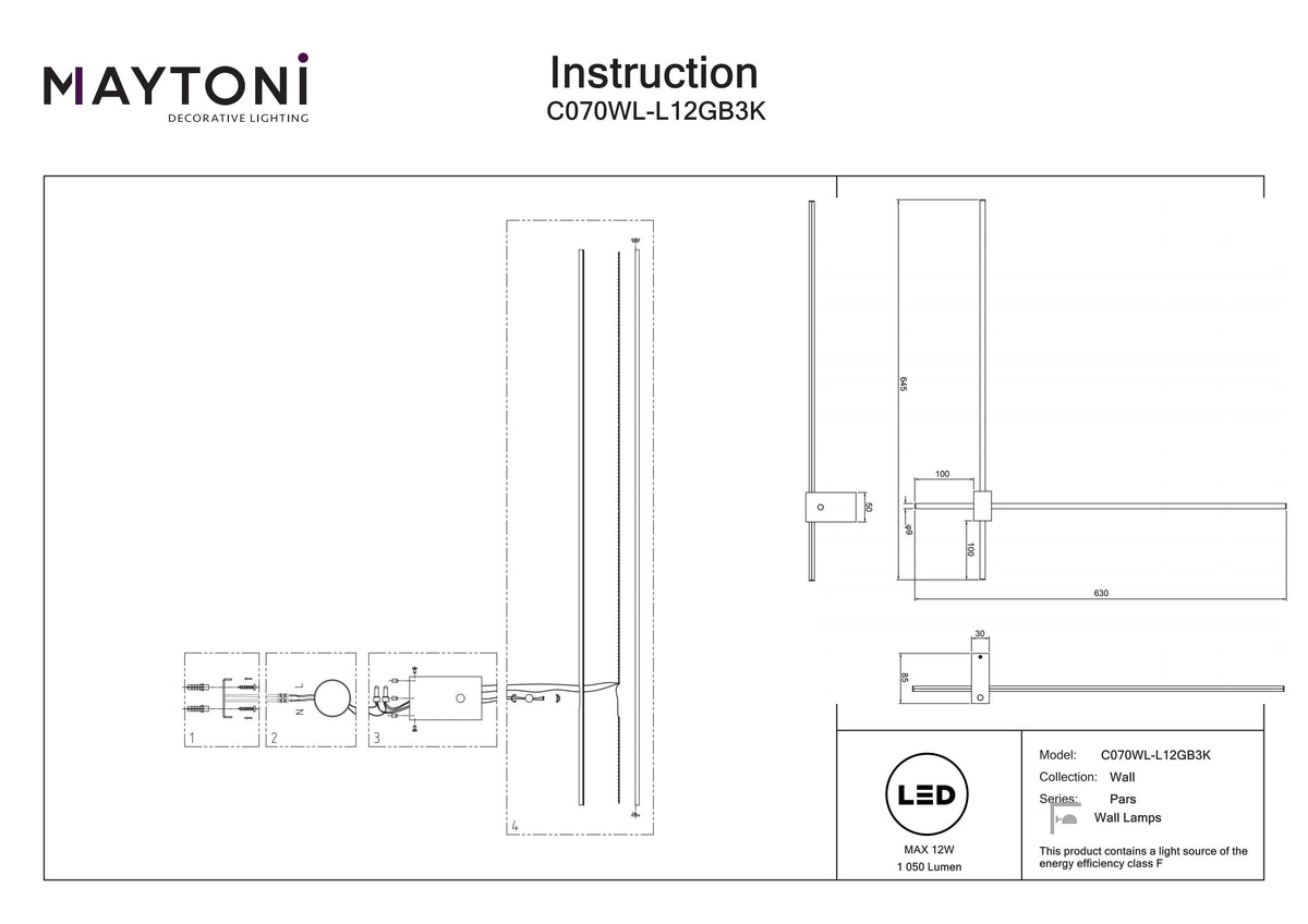 Lampa ścienna Technical Pars IP20 x C070WL-L12GB3K | Czarny