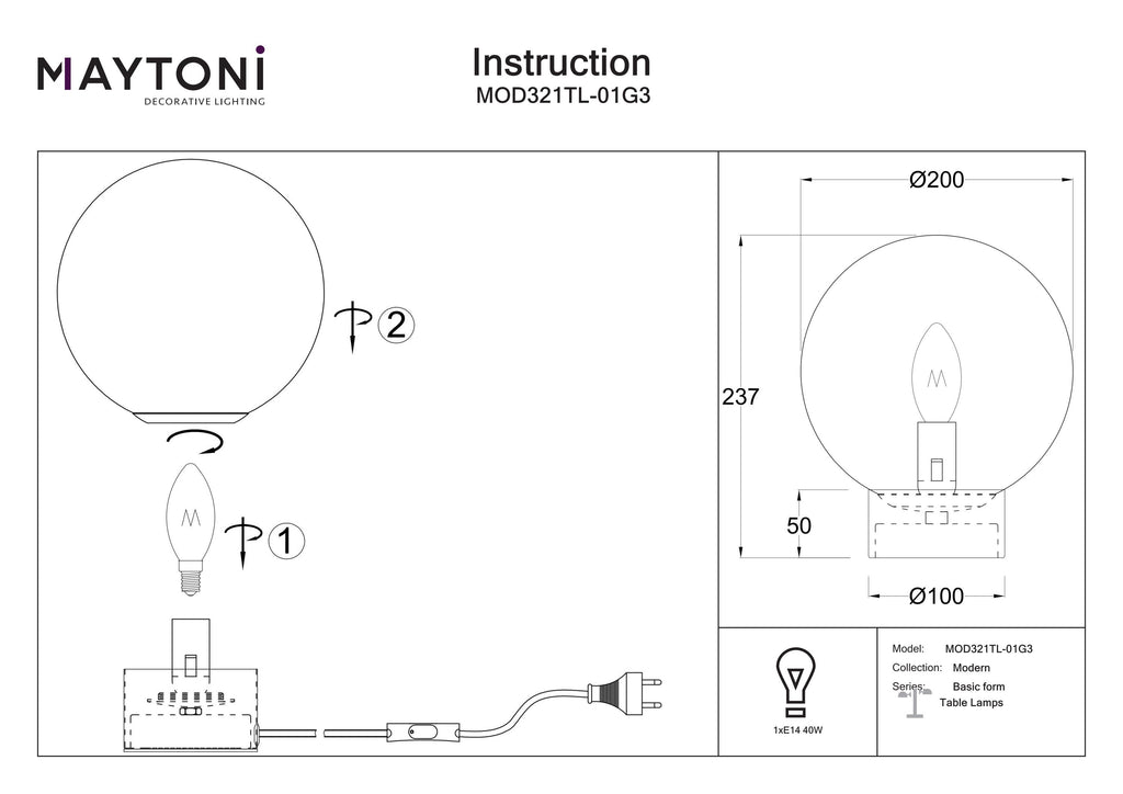 Lampa stołowa Maytoni Basic form IP20 1xE14 MOD321TL-01G3 | Złoto