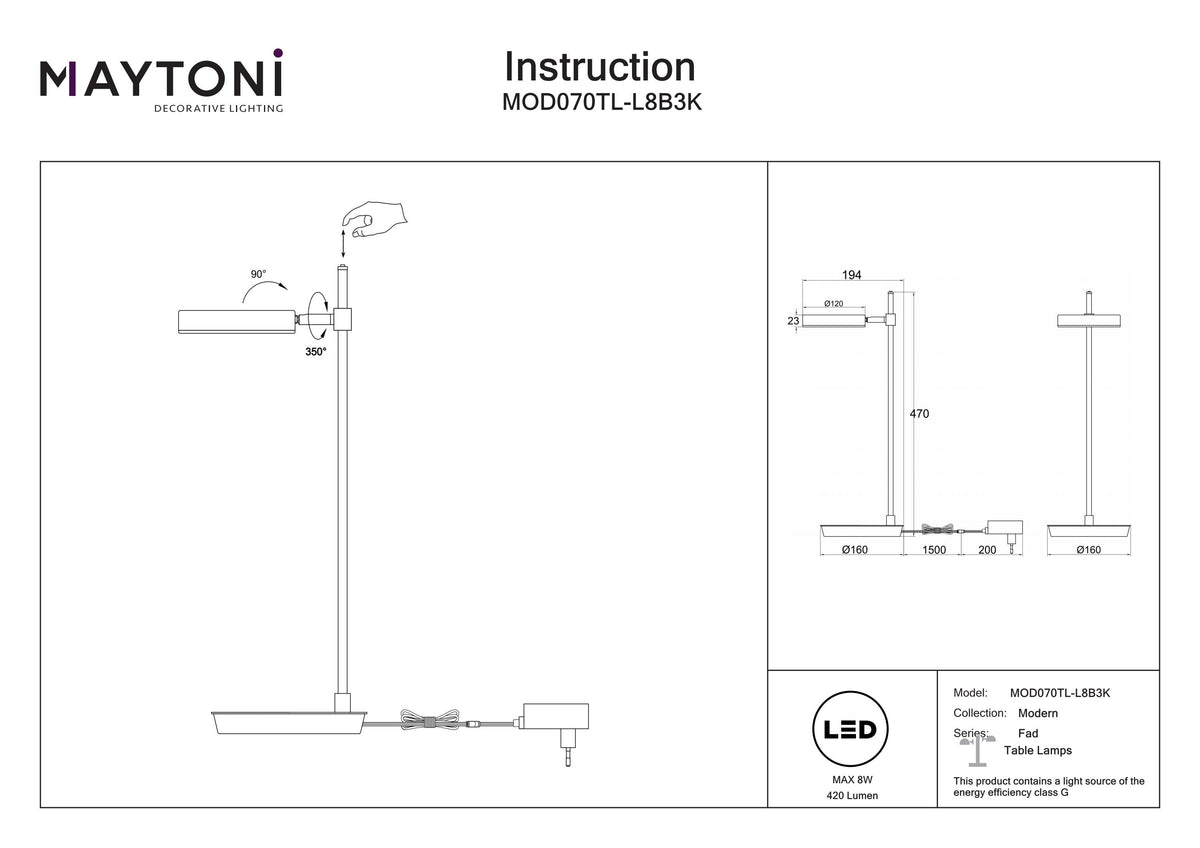 Lampa stołowa Maytoni Fad IP20 x MOD070TL-L8B3K | Czarny