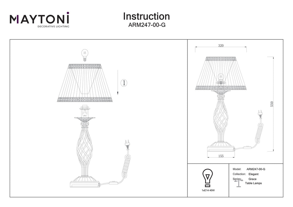 Lampa stołowa Maytoni Grace IP20 1xE14 ARM247-00-G | Biały