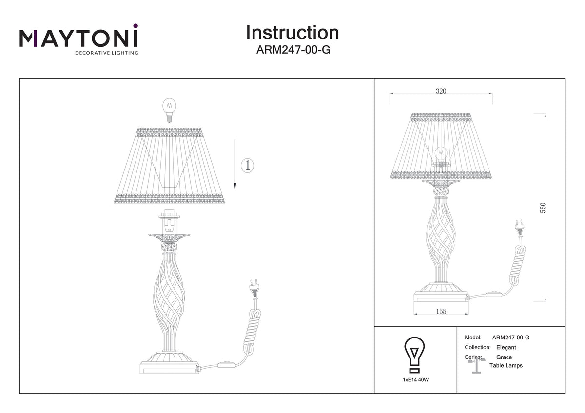 Lampa stołowa Maytoni Grace IP20 1xE14 ARM247-00-G | Biały