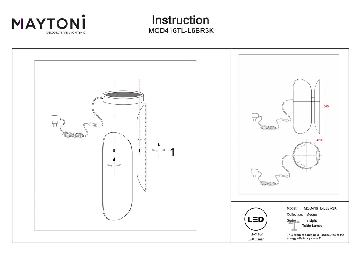 Lampa stołowa Maytoni Insight IP20 x MOD416TL-L6BR3K | Czarny