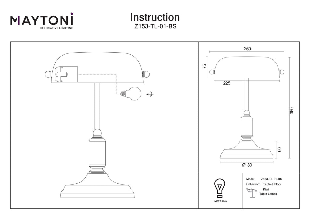 Lampa stołowa Maytoni Kiwi IP20 1xE27 Z153-TL-01-BS | Mosiądz
