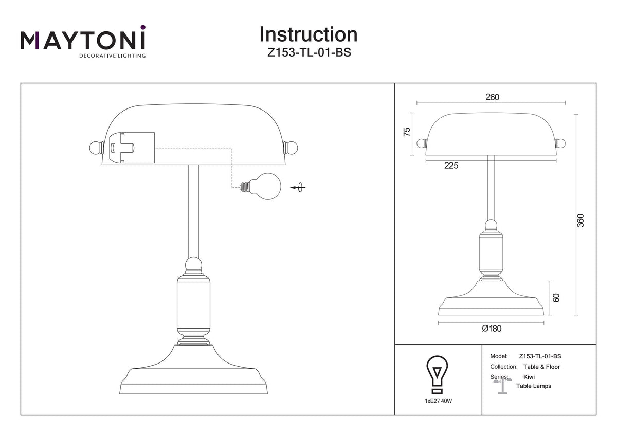Lampa stołowa Maytoni Kiwi IP20 1xE27 Z153-TL-01-BS | Mosiądz