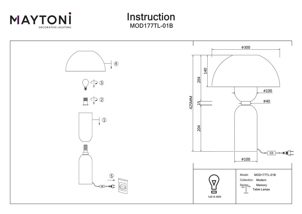 Lampa stołowa Maytoni Memory IP20 1xE14 MOD177TL-01B | Czarny