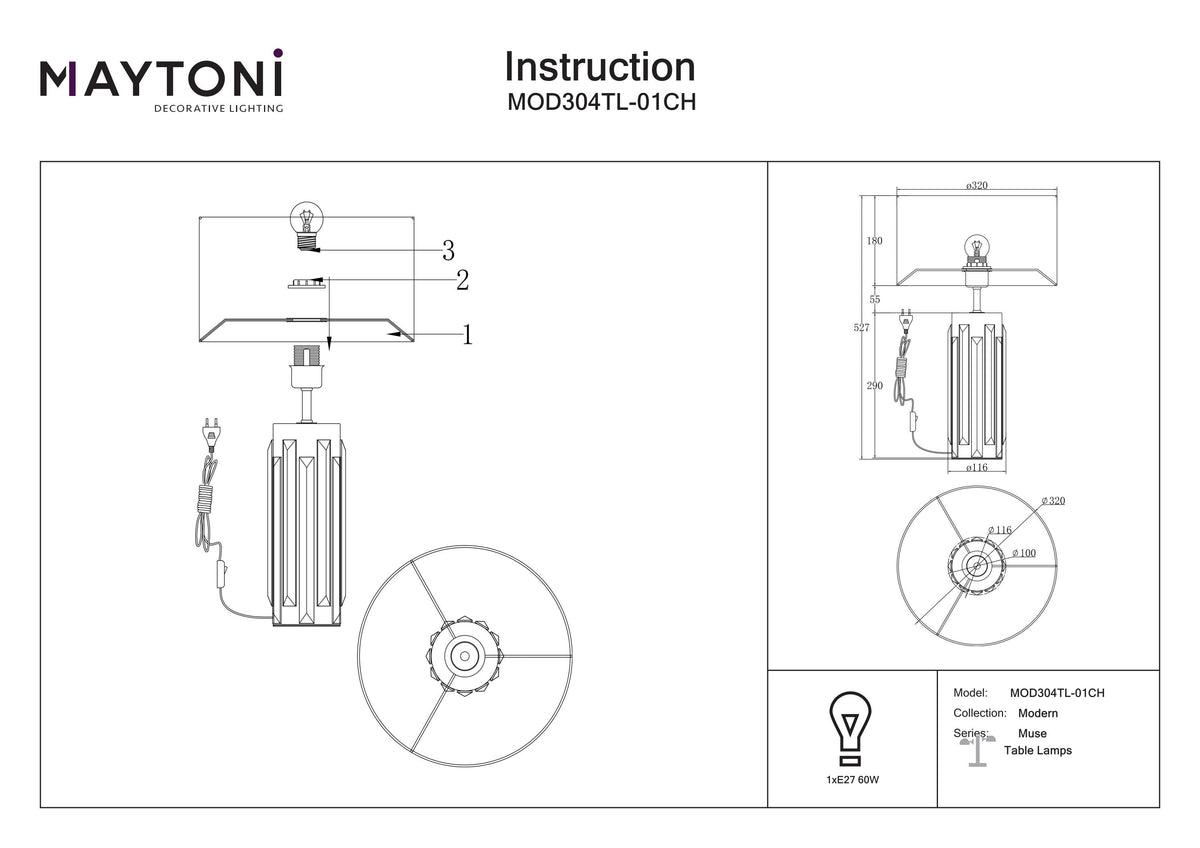 Lampa stołowa Maytoni Muse IP20 1xE27 MOD304TL-01CH | Chrom