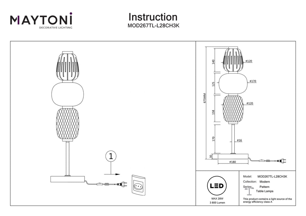 Lampa stołowa Maytoni Pattern IP20 x MOD267TL-L28CH3K | Chrom
