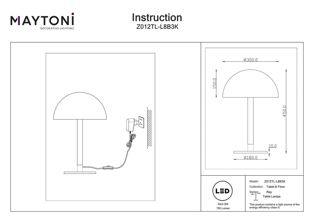 Lampa stołowa Maytoni Ray IP20 x Z012TL-L8B3K | Czarny