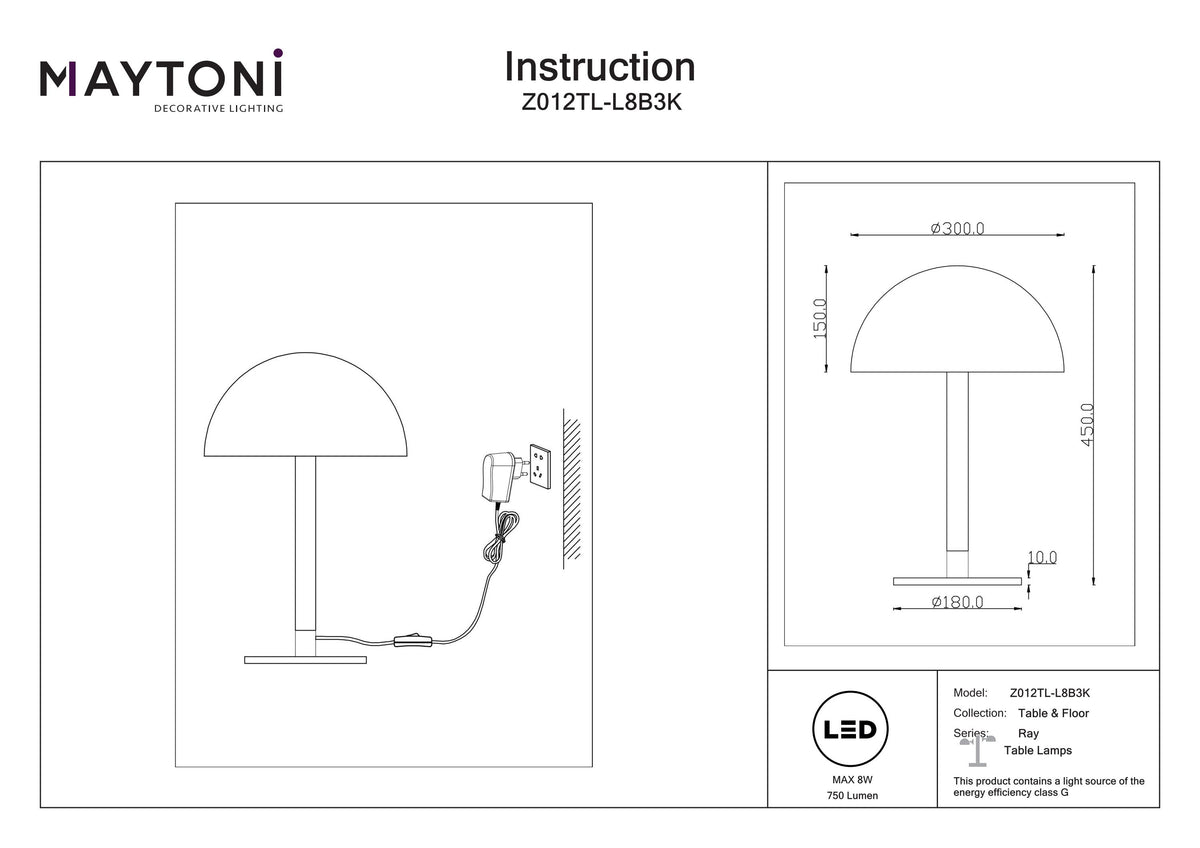 Lampa stołowa Maytoni Ray IP20 x Z012TL-L8B3K | Czarny